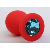 Красная силиконовая пробка с голубым стразом - 8,2 см. - 4sexdreaM - купить с доставкой в Краснодаре