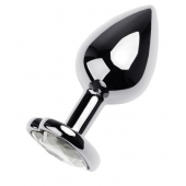 Серебристая анальная пробка с прозрачным кристаллом-сердцем - 8 см. - ToyFa - купить с доставкой в Краснодаре