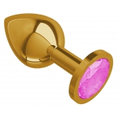 Золотистая средняя пробка с розовым кристаллом - 8,5 см. - Джага-Джага - купить с доставкой в Краснодаре
