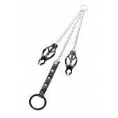 Черно-серебристые зажимы для сосков с кольцом для пениса TOYFA Metal - ToyFa - купить с доставкой в Краснодаре