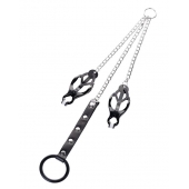 Черно-серебристые зажимы для сосков с кольцом для пениса TOYFA Metal - ToyFa - купить с доставкой в Краснодаре