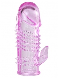 Розовая  гелевая насадка с клиторальным отростком - 13,5 см. - Toyfa Basic - в Краснодаре купить с доставкой