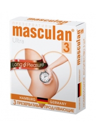 Розовые презервативы Masculan Ultra Long Pleasure с колечками, пупырышками и продлевающим эффектом - 3 шт. - Masculan - купить с доставкой в Краснодаре
