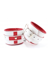 Бело-красные кожаные наручники для медсестры - БДСМ Арсенал - купить с доставкой в Краснодаре
