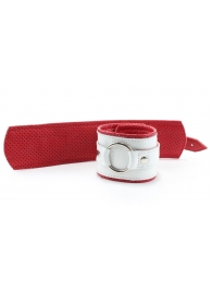 Бело-красные кожаные наручники с кольцом - БДСМ Арсенал - купить с доставкой в Краснодаре