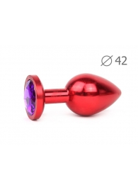 Коническая красная анальная втулка с кристаллом фиолетового цвета - 9,3 см. - Anal Jewelry Plug - купить с доставкой в Краснодаре