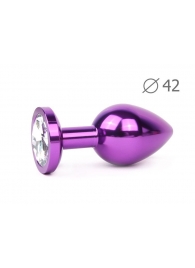 Коническая фиолетовая анальная втулка с прозрачным кристаллом - 9,3 см. - Anal Jewelry Plug - купить с доставкой в Краснодаре