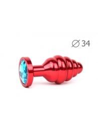 Коническая ребристая красная анальная втулка с голубым кристаллом - 8 см. - Anal Jewelry Plug - купить с доставкой в Краснодаре