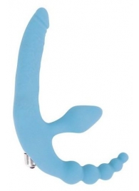 Голубой безремневой страпон с анальным отростком и вибрацией - 15 см. - Bior toys - купить с доставкой в Краснодаре