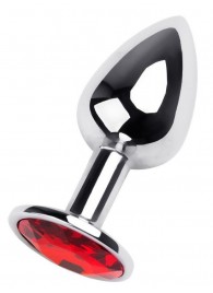 Маленькая коническая серебристая анальная пробка с красным кристаллом - 7 см. - ToyFa - купить с доставкой в Краснодаре