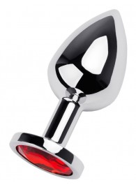 Серебристая коническая анальная пробка с красным кристаллом - 8 см. - ToyFa - купить с доставкой в Краснодаре