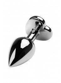 Серебристая коническая анальная пробка с красным кристаллом-сердечком - 7 см. - ToyFa - купить с доставкой в Краснодаре