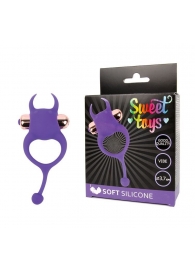 Фиолетовое эрекционное виброкольцо с рожками и хвостиком - Bior toys - в Краснодаре купить с доставкой