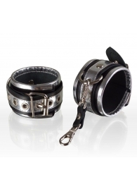 Серебристо-чёрные кожаные наручники - Sitabella - купить с доставкой в Краснодаре