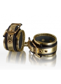 Золотисто-чёрные кожаные наручники - Sitabella - купить с доставкой в Краснодаре