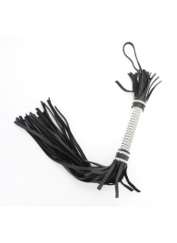 Черная плеть с серебристой ручкой - 44 см. - БДСМ Арсенал - купить с доставкой в Краснодаре
