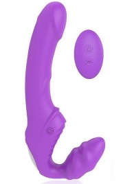 Фиолетовый безремневой страпон с 9 режимами вибрации и пультом ДУ - Bior toys - купить с доставкой в Краснодаре