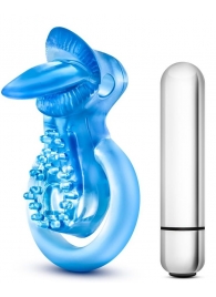 Голубое эрекционное виброкольцо 10 Function Vibrating Tongue Ring - Blush Novelties - в Краснодаре купить с доставкой