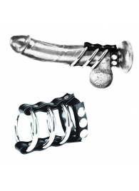 Тройное металлическое кольцо на пенис с регулируемым ремешком - BlueLine - купить с доставкой в Краснодаре