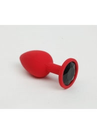 Красная анальная пробка с черным стразом - 7,6 см. - 4sexdreaM - купить с доставкой в Краснодаре