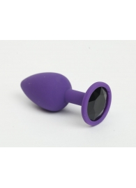 Фиолетовая анальная пробка с черным стразом - 7,6 см. - 4sexdreaM - купить с доставкой в Краснодаре