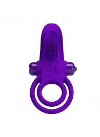 Фиолетовое силиконовое эрекционное кольцо с вибрацией и подхватом мошонки - Baile - в Краснодаре купить с доставкой