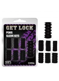 Набор из 7 черных насадок на пенис Get Lock - Chisa - в Краснодаре купить с доставкой