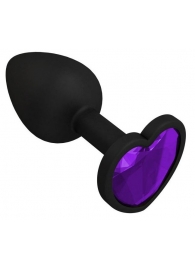 Черная силиконовая пробка с фиолетовым кристаллом - 7,3 см. - Джага-Джага - купить с доставкой в Краснодаре