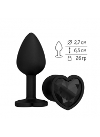 Черная силиконовая пробка с черным кристаллом - 7,3 см. - Джага-Джага - купить с доставкой в Краснодаре