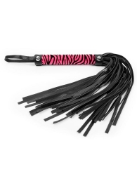 Черная многохвостовая плеть с круглой розовой ручкой-зеброй - 39 см. - Notabu - купить с доставкой в Краснодаре