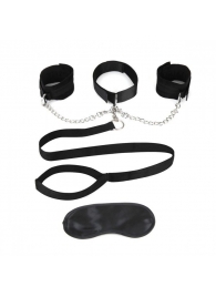 Чёрный ошейник с наручниками и поводком Collar Cuffs   Leash Set - Lux Fetish - купить с доставкой в Краснодаре