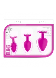 Набор розовых анальных пробок с прозрачным кристаллом-сердечком Bling Plugs Training Kit - Blush Novelties - купить с доставкой в Краснодаре