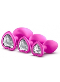 Набор розовых анальных пробок с прозрачным кристаллом-сердечком Bling Plugs Training Kit - Blush Novelties - купить с доставкой в Краснодаре
