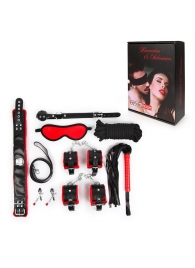 Стильный черно-красный набор БДСМ: маска, кляп, зажимы, плётка, ошейник, наручники, оковы, верёвка - Notabu - купить с доставкой в Краснодаре
