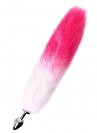 Серебристая анальная втулка с бело-розовым хвостом - размер S - ToyFa - купить с доставкой в Краснодаре
