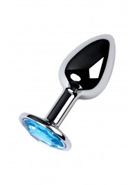 Серебристая конусовидная анальная пробка с голубым кристаллом - 7 см. - ToyFa - купить с доставкой в Краснодаре