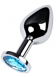 Серебристая конусовидная анальная пробка с голубым кристаллом - 8 см. - ToyFa - купить с доставкой в Краснодаре