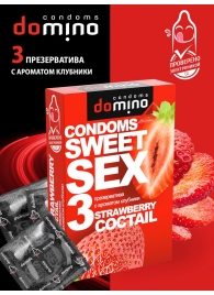 Презервативы для орального секса DOMINO Sweet Sex с ароматом клубничного коктейля  - 3 шт. - Domino - купить с доставкой в Краснодаре