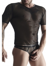 Мужская футболка из эластичной сетки с  V-образной горловиной - Demoniq купить с доставкой