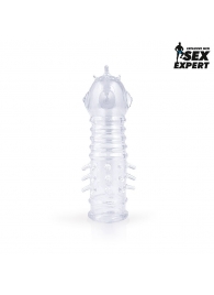Закрытая прозрачная насадка на пенис с выпуклостями и шипиками - 13,5 см. - Sex Expert - в Краснодаре купить с доставкой
