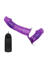 Женский фиолетовый страпон с вагинальной вибропробкой Ultra - 17,5 см. - Baile - купить с доставкой в Краснодаре