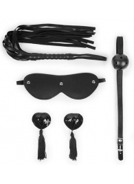 Эротический набор в черном цвете: маска, кляп, пэстисы, плётка - Notabu - купить с доставкой в Краснодаре