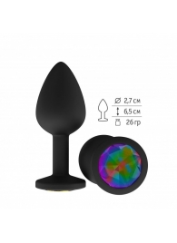 Чёрная анальная втулка с разноцветным кристаллом - 7,3 см. - Джага-Джага - купить с доставкой в Краснодаре