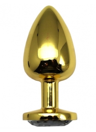 Золотистая анальная пробка с прозрачным кристаллом - 9 см. - Eroticon - купить с доставкой в Краснодаре