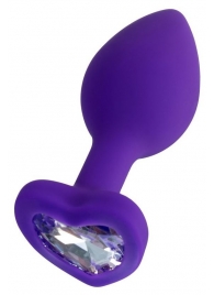 Фиолетовая анальная втулка Diamond Heart с прозрачным кристаллом - 7 см. - ToyFa - купить с доставкой в Краснодаре