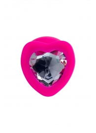 Розовая анальная втулка Diamond Heart с прозрачным кристаллом - 9,5 см. - ToyFa - купить с доставкой в Краснодаре