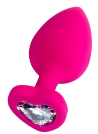 Розовая анальная втулка Diamond Heart с прозрачным кристаллом - 9,5 см. - ToyFa - купить с доставкой в Краснодаре
