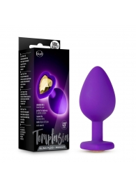 Фиолетовая анальная пробка Bling Plug Medium с золотистым стразом - 8,3 см. - Blush Novelties - купить с доставкой в Краснодаре
