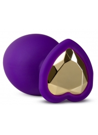 Фиолетовая анальная пробка Bling Plug Large с золотистым стразом - 9,5 см. - Blush Novelties - купить с доставкой в Краснодаре