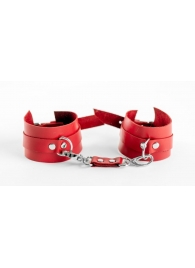 Красные наручники из натуральной кожи - БДСМ Арсенал - купить с доставкой в Краснодаре